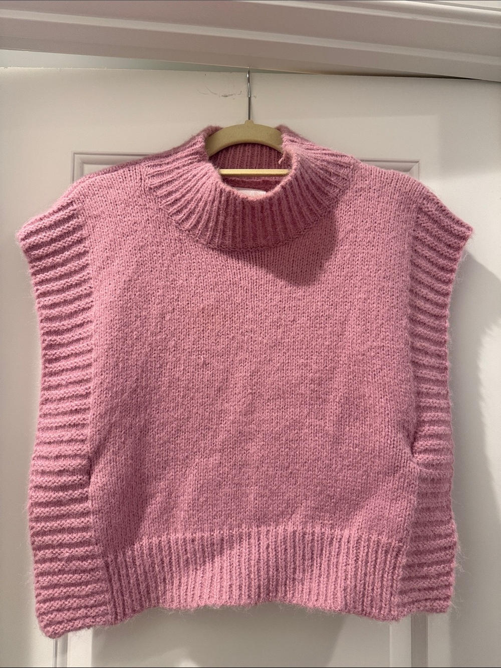 Soft Pink Sleeveless Turtleneck Sweater Vest